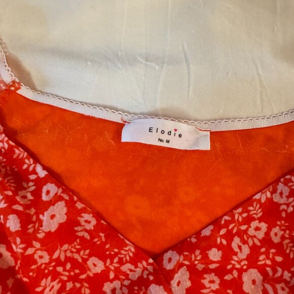 Elodie Orange Floral Mesh Wrap Bodysuit (M) – Stretchy Form-Fitting - Picture 3 of 16